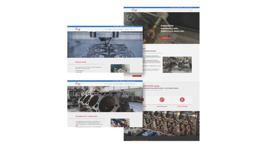 Prikaz web dizajna industrijskog sajta SAMAX d.o.o. – mašinska obrada, industrijski remont i proizvodne usluge